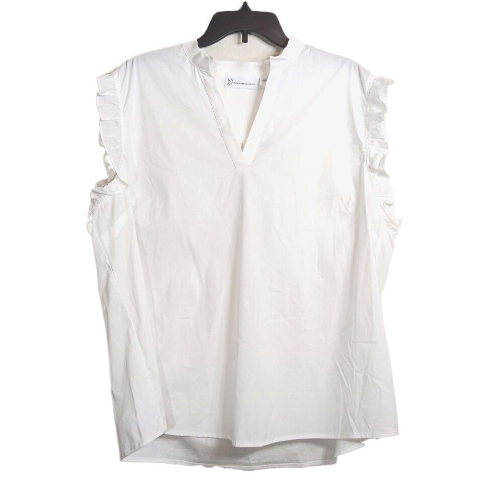 NY&Co Flutter Sleeve Blouse Womens XXL White Tailored V-Neck Casual Coastal New